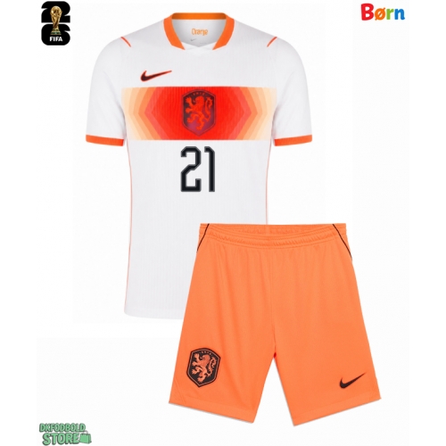 Holland Frenkie de Jong #21 Replika Babytøj Udebanesæt Børn VM 2026 Kortærmet (+ Korte bukser)